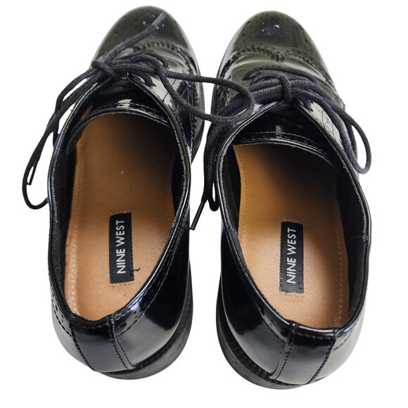 Nine West Womens Studey Lace Up Wingtip Loafers Size 9 Black Glossy Faux Leather - Picture 7 of 10